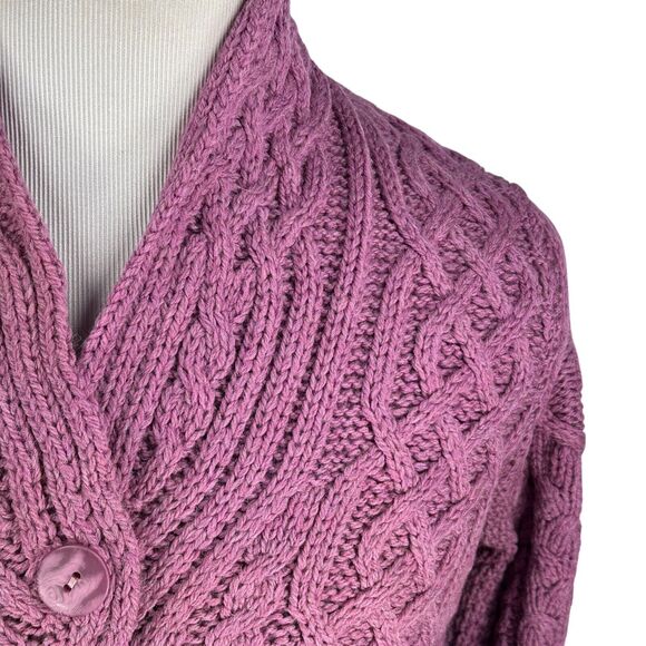 Aran Crafts Cardigan Sweater Women’s Small Pink Merino Wool V-Neck Button New - Picture 3 of 9